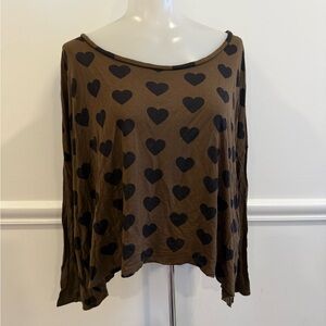 Brown Heart Print Women's Top